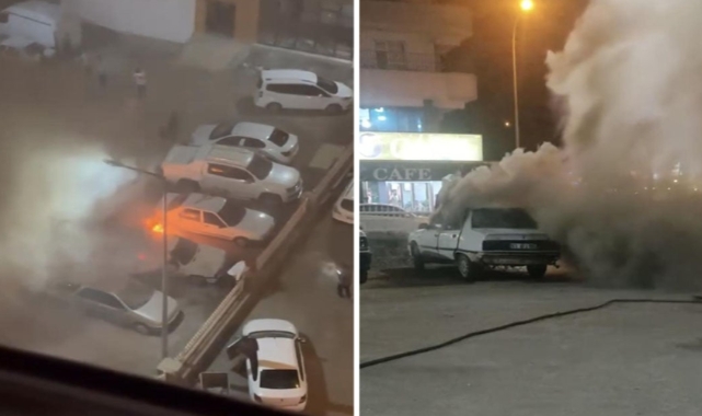 Siverek'te park halindeki otomobil alev aldı
