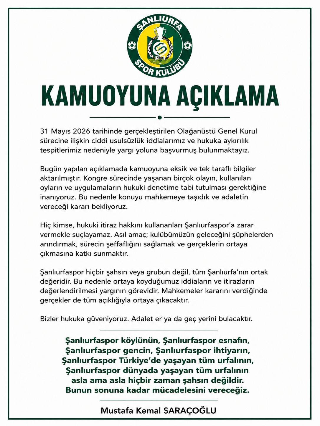 Kemal Saraçoğlu: Adalet er ya da geç yerini bulacaktır
